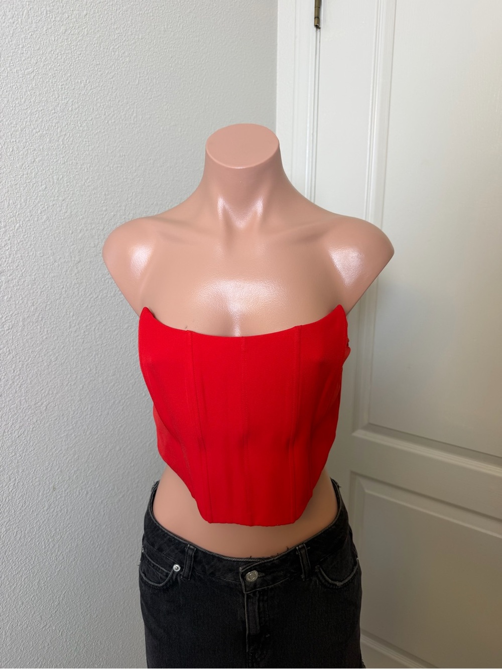 Wild Fox Red Strapless Corset Crop Top Sz S